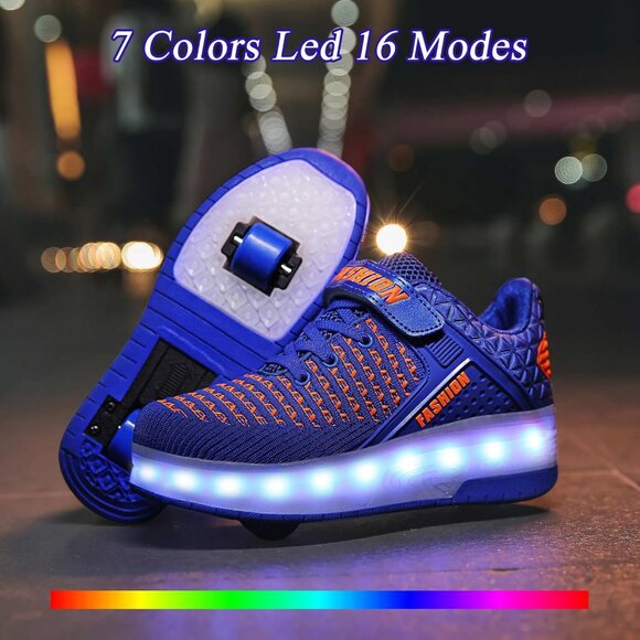 Kid's Girls Double Wheel Blue Lighting Skate Sneaker USB Chargable LED Shoes - Picture 3 of 9